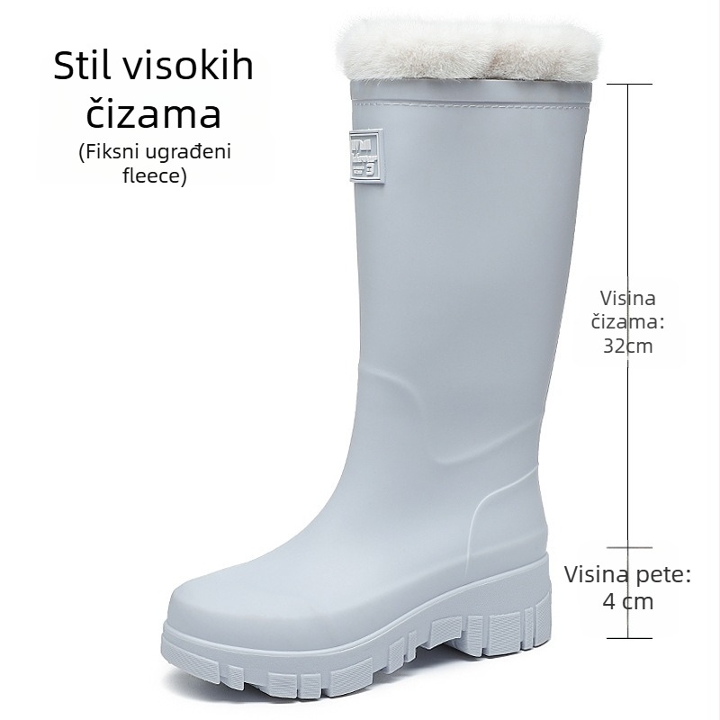 Ženske PVC čizme za kišu, srednje visoke, niska peta 1-3 cm, slip-on dizajn