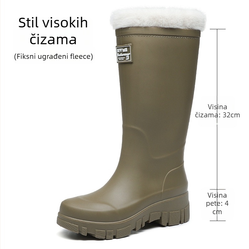 Ženske PVC čizme za kišu, srednje visoke, niska peta 1-3 cm, slip-on dizajn
