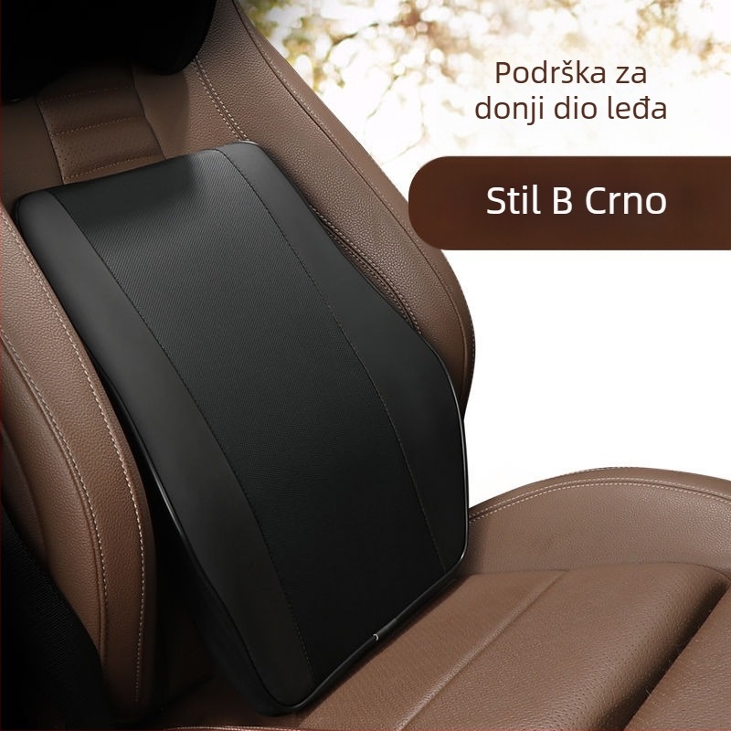 Auto jastuk za glavu i podrška za lumbalni dio s memory foam — umjetna koža, sve sezone, univerzalna prilagodba vozilima, jednostavan stil