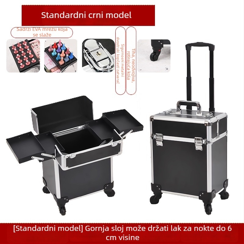 Profesionalna kutija za alat za frizere i kozmetičare s teleskopskom ručkom, ABS+PC materijal, univerzalni kotači, zaključavanje, težina 4,5 kg