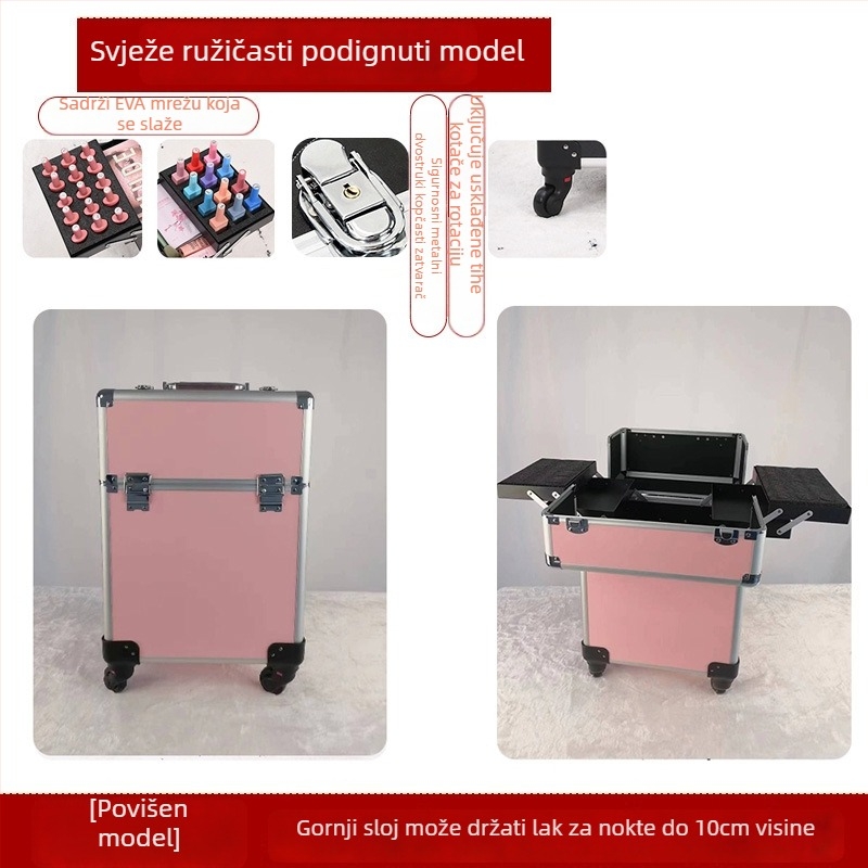 Profesionalna kutija za alat za frizere i kozmetičare s teleskopskom ručkom, ABS+PC materijal, univerzalni kotači, zaključavanje, težina 4,5 kg