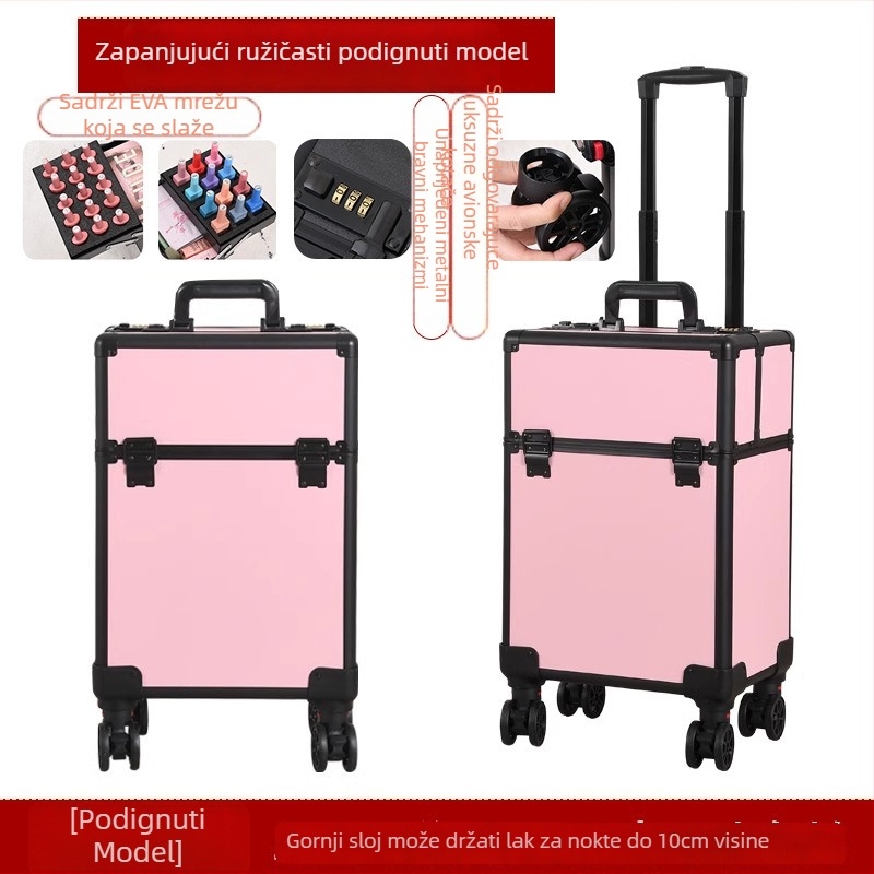 Profesionalna kutija za alat za frizere i kozmetičare s teleskopskom ručkom, ABS+PC materijal, univerzalni kotači, zaključavanje, težina 4,5 kg