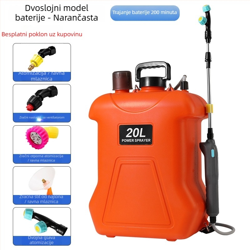 Prskalica na rame, 20 L, HDPE, ponovno punjiva, za pesticidne raspršivanje, dezinfekciju i atomizaciju