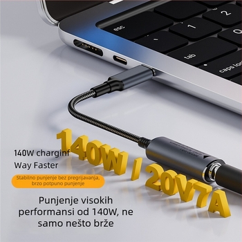 Type-C PD adapter kabel s automatskim prepoznavanjem ulaza 5V/9V/20V, PD izlaz do 140W, duljina kabla 17 cm