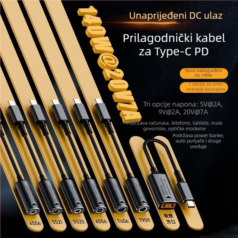 Type-C PD adapter kabel s automatskim prepoznavanjem ulaza 5V/9V/20V, PD izlaz do 140W, duljina kabla 17 cm