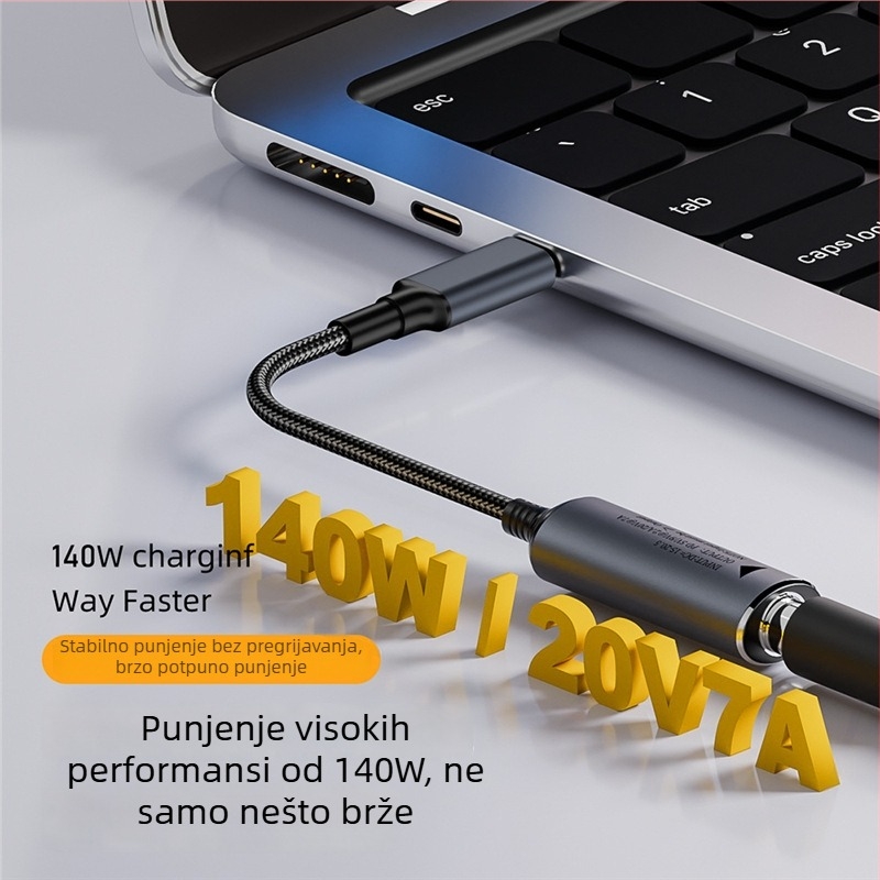 Type-C PD adapter kabel s automatskim prepoznavanjem ulaza 5V/9V/20V, PD izlaz do 140W, duljina kabla 17 cm
