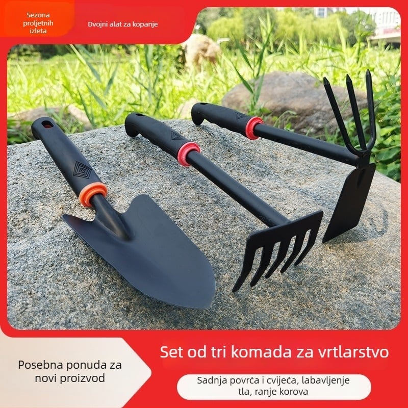 Set alata za vrtlarstvo, tri dijela, od željeza, za sadnju cvijeća i povrća, prokopavanje tla, otpuštanje tla i plijevljenje