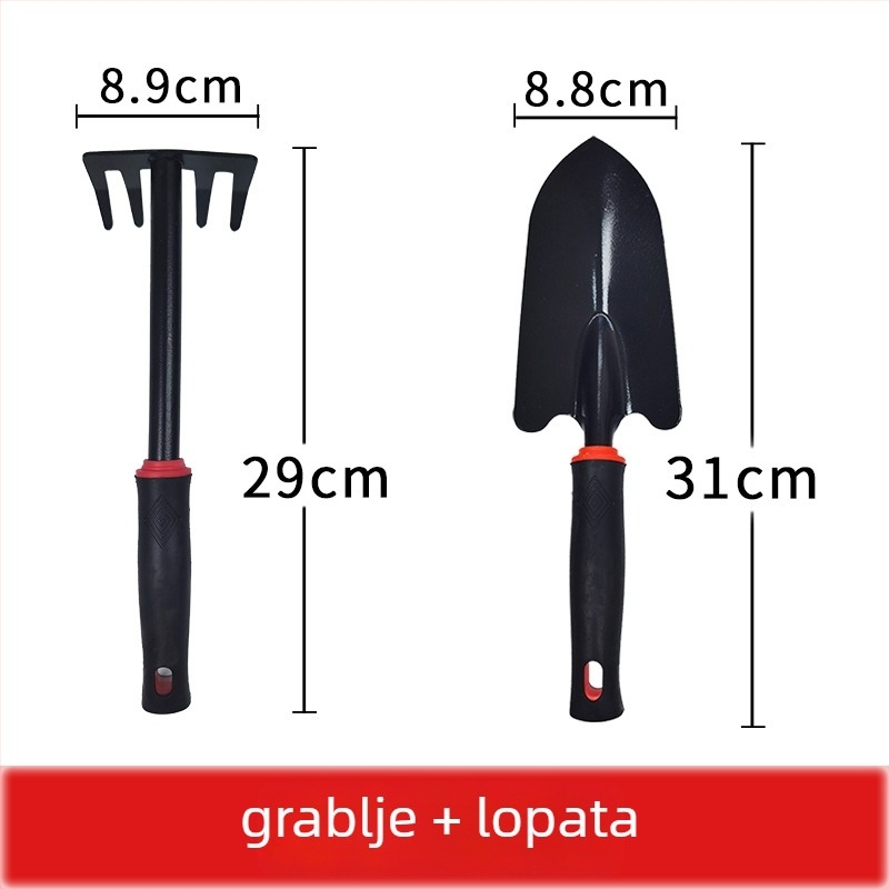 Set alata za vrtlarstvo, tri dijela, od željeza, za sadnju cvijeća i povrća, prokopavanje tla, otpuštanje tla i plijevljenje
