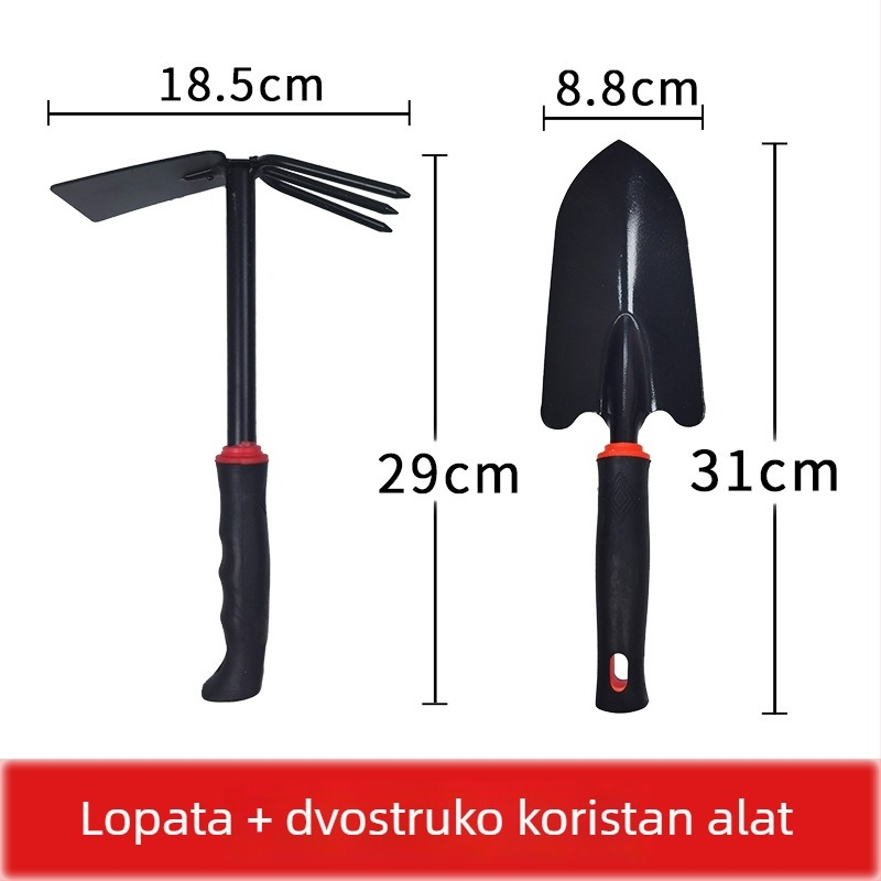 Set alata za vrtlarstvo, tri dijela, od željeza, za sadnju cvijeća i povrća, prokopavanje tla, otpuštanje tla i plijevljenje
