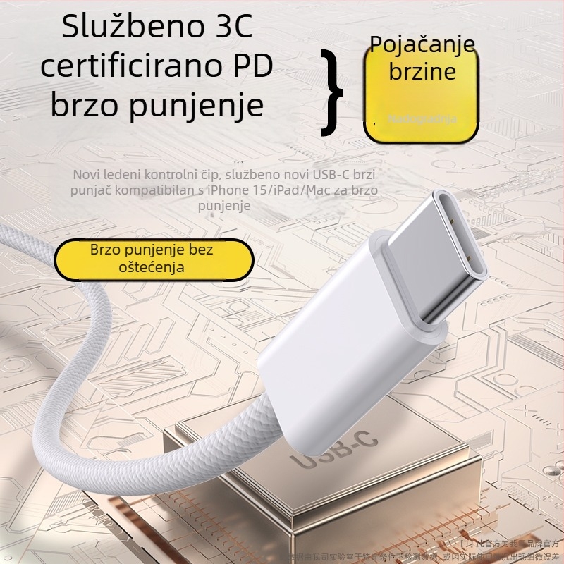 Pleteni USB-C kabel za brzo punjenje za iPhone 15/16, PD30W