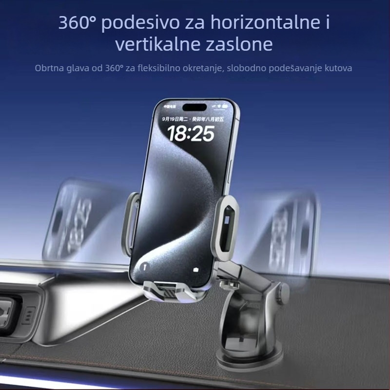 Držač za mobitel u automobilu za ploču, usisna držač, 360° rotacija, minimalistički stil, univerzalno (bez punjenja; usisna montaža; rotacija 360°; univerzalno za ploču)