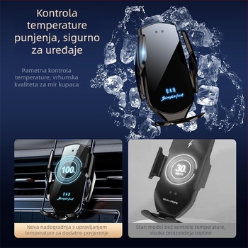 Držač za telefon u automobilu s bežičnim punjenjem 15W, automatska detekcija navigacije, držač za otvor za zrak, Snap-On montaža