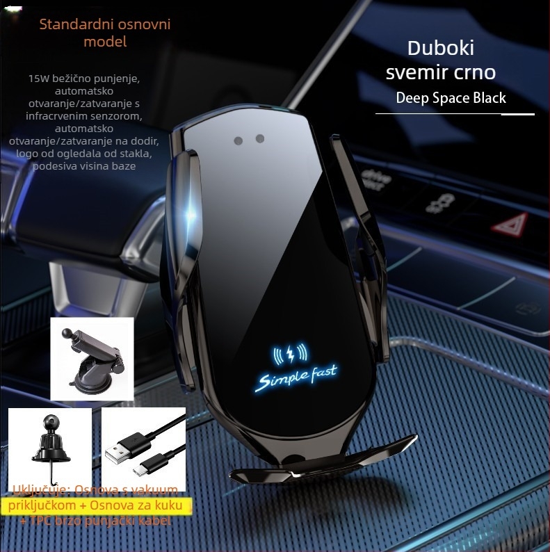 Držač za telefon u automobilu s bežičnim punjenjem 15W, automatska detekcija navigacije, držač za otvor za zrak, Snap-On montaža