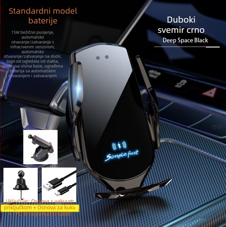Držač za telefon u automobilu s bežičnim punjenjem 15W, automatska detekcija navigacije, držač za otvor za zrak, Snap-On montaža