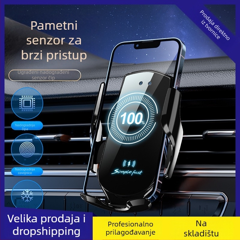 Držač za telefon u automobilu s bežičnim punjenjem 15W, automatska detekcija navigacije, držač za otvor za zrak, Snap-On montaža
