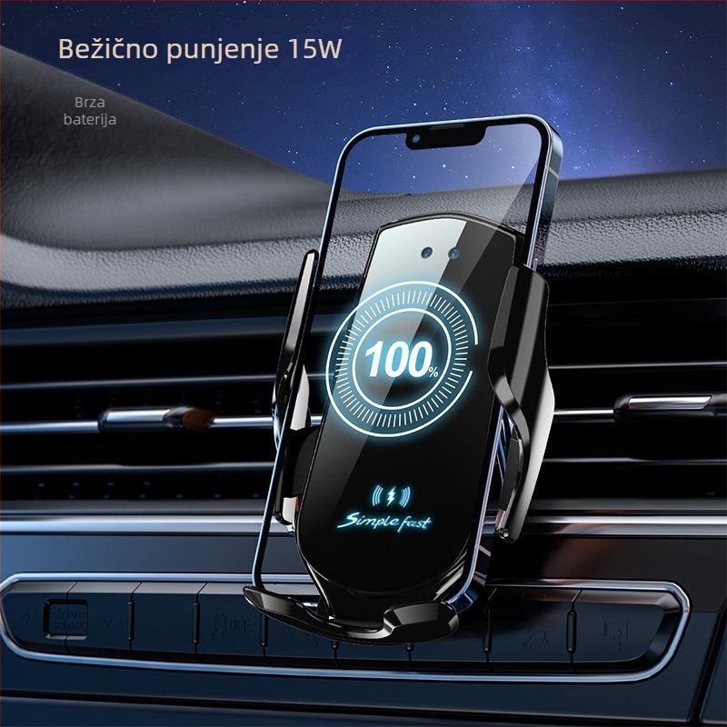 Držač za telefon u automobilu s bežičnim punjenjem 15W, automatska detekcija navigacije, držač za otvor za zrak, Snap-On montaža