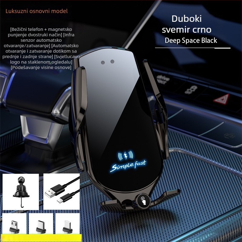 Držač za telefon u automobilu s bežičnim punjenjem 15W, automatska detekcija navigacije, držač za otvor za zrak, Snap-On montaža