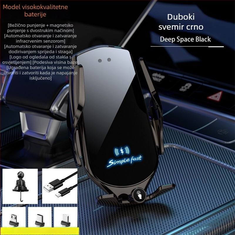 Držač za telefon u automobilu s bežičnim punjenjem 15W, automatska detekcija navigacije, držač za otvor za zrak, Snap-On montaža