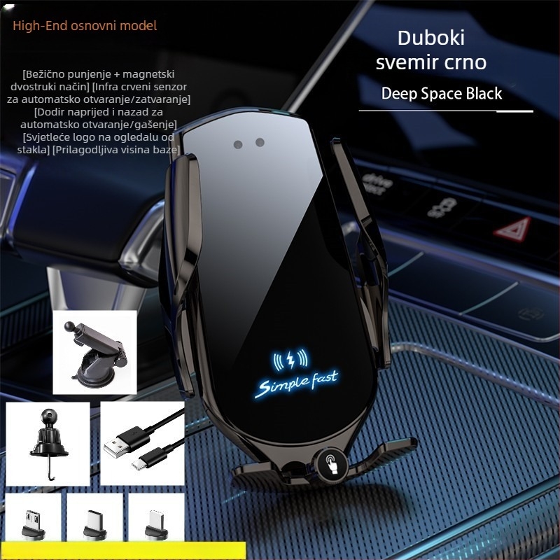 Držač za telefon u automobilu s bežičnim punjenjem 15W, automatska detekcija navigacije, držač za otvor za zrak, Snap-On montaža