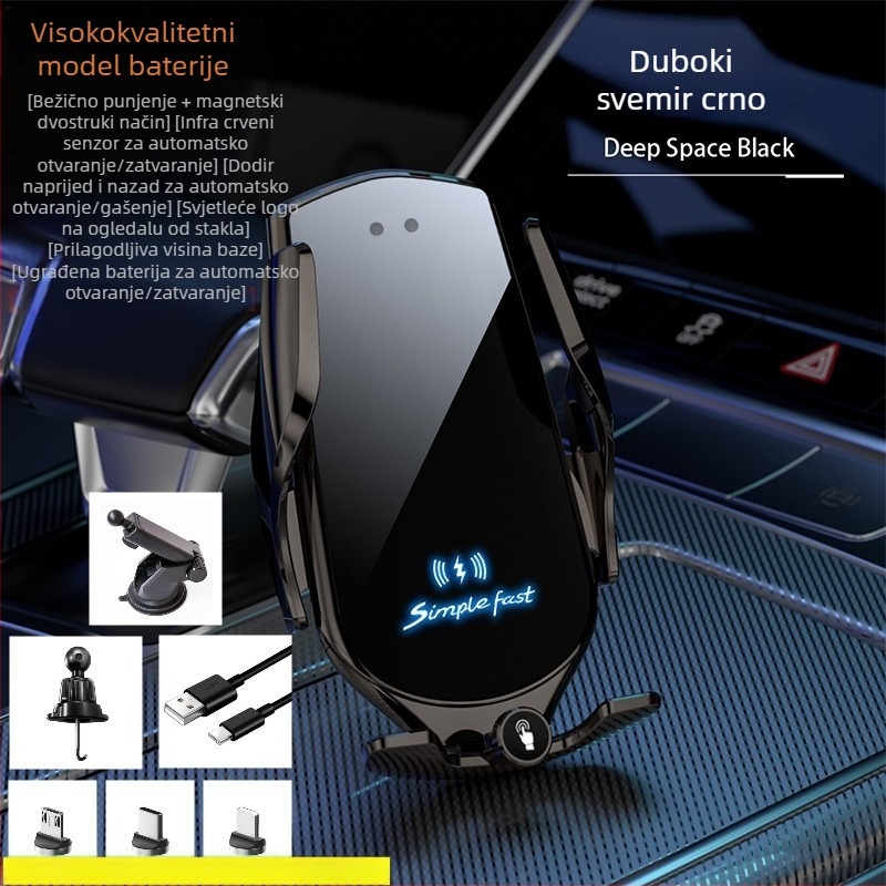 Držač za telefon u automobilu s bežičnim punjenjem 15W, automatska detekcija navigacije, držač za otvor za zrak, Snap-On montaža