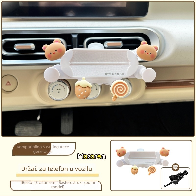 Držač za telefon u automobilu za Wuling Hongguang Mini — snap-on montaža na izlaz zraka, dizajn crtani makaron, nepunjiv