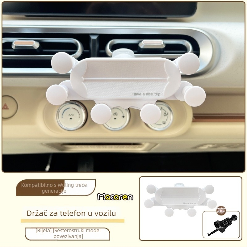 Držač za telefon u automobilu za Wuling Hongguang Mini — snap-on montaža na izlaz zraka, dizajn crtani makaron, nepunjiv
