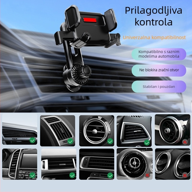 Držač za telefon u automobilu za ventilacijski otvor, snap-on montaža, univerzalna kompatibilnost, fiksni produžni štap za navigaciju
