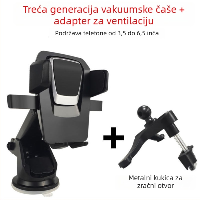 Držač za telefon u automobilu s usisavačem i nosačem na otvor za ventilaciju, gravitacijski držač, punjiva navigacijska podrška za ploču