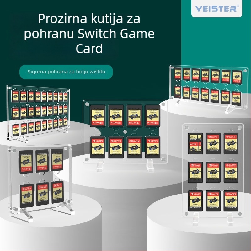 Prozirna akrilna kutija za pohranu kartica Nintendo Switch, magnetska, velik kapacitet