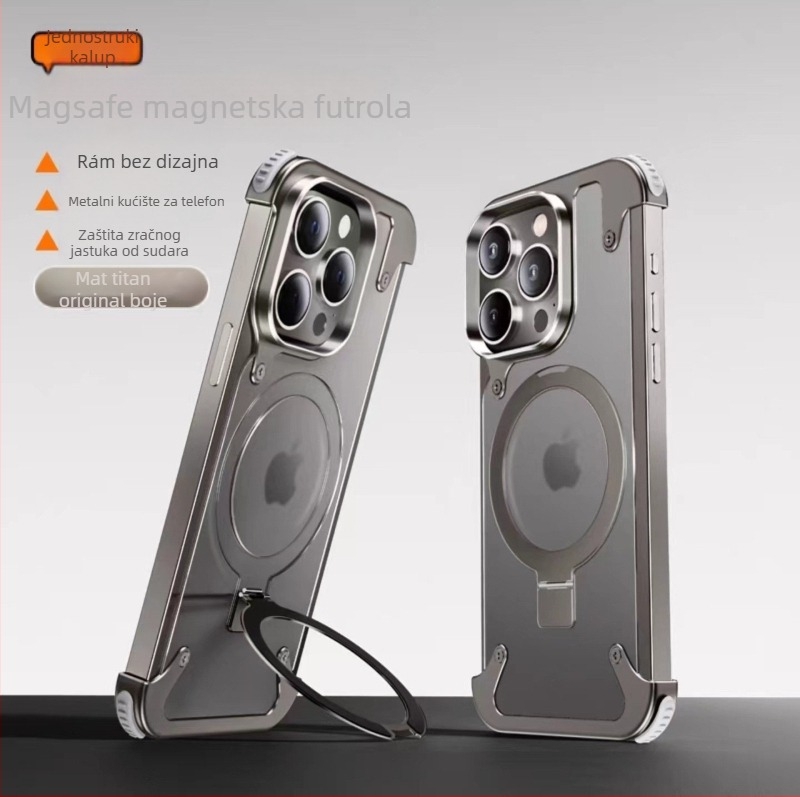 Kućište za telefon za iPhone 14 / 14 Max s metalnim okvirom i zračnim jastukom (Materijal: Metal + PC; Stil: Two in One, Business, Retro, Nordic; Obrada: Hot Pressing; Funkcije: Šok-dokaznost, Držač, magnetsko privlačenje, otpor otiscima prstiju; Kompatibi