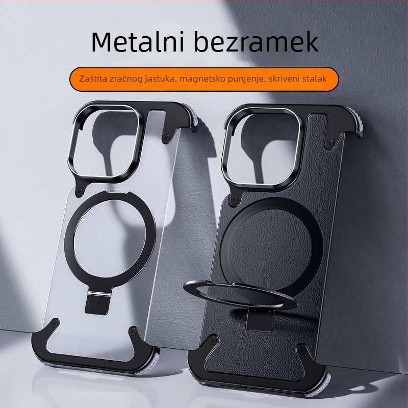 Kućište za telefon za iPhone 14 / 14 Max s metalnim okvirom i zračnim jastukom (Materijal: Metal + PC; Stil: Two in One, Business, Retro, Nordic; Obrada: Hot Pressing; Funkcije: Šok-dokaznost, Držač, magnetsko privlačenje, otpor otiscima prstiju; Kompatibi