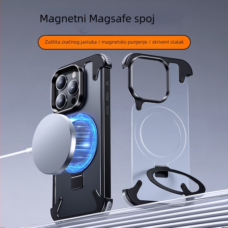Kućište za telefon za iPhone 14 / 14 Max s metalnim okvirom i zračnim jastukom (Materijal: Metal + PC; Stil: Two in One, Business, Retro, Nordic; Obrada: Hot Pressing; Funkcije: Šok-dokaznost, Držač, magnetsko privlačenje, otpor otiscima prstiju; Kompatibi