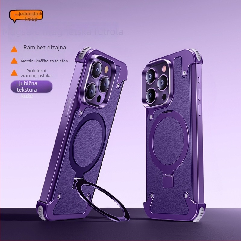 Kućište za telefon za iPhone 14 / 14 Max s metalnim okvirom i zračnim jastukom (Materijal: Metal + PC; Stil: Two in One, Business, Retro, Nordic; Obrada: Hot Pressing; Funkcije: Šok-dokaznost, Držač, magnetsko privlačenje, otpor otiscima prstiju; Kompatibi