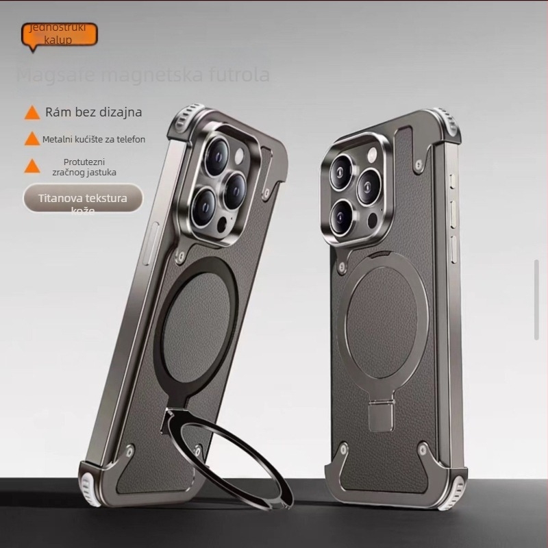 Kućište za telefon za iPhone 14 / 14 Max s metalnim okvirom i zračnim jastukom (Materijal: Metal + PC; Stil: Two in One, Business, Retro, Nordic; Obrada: Hot Pressing; Funkcije: Šok-dokaznost, Držač, magnetsko privlačenje, otpor otiscima prstiju; Kompatibi