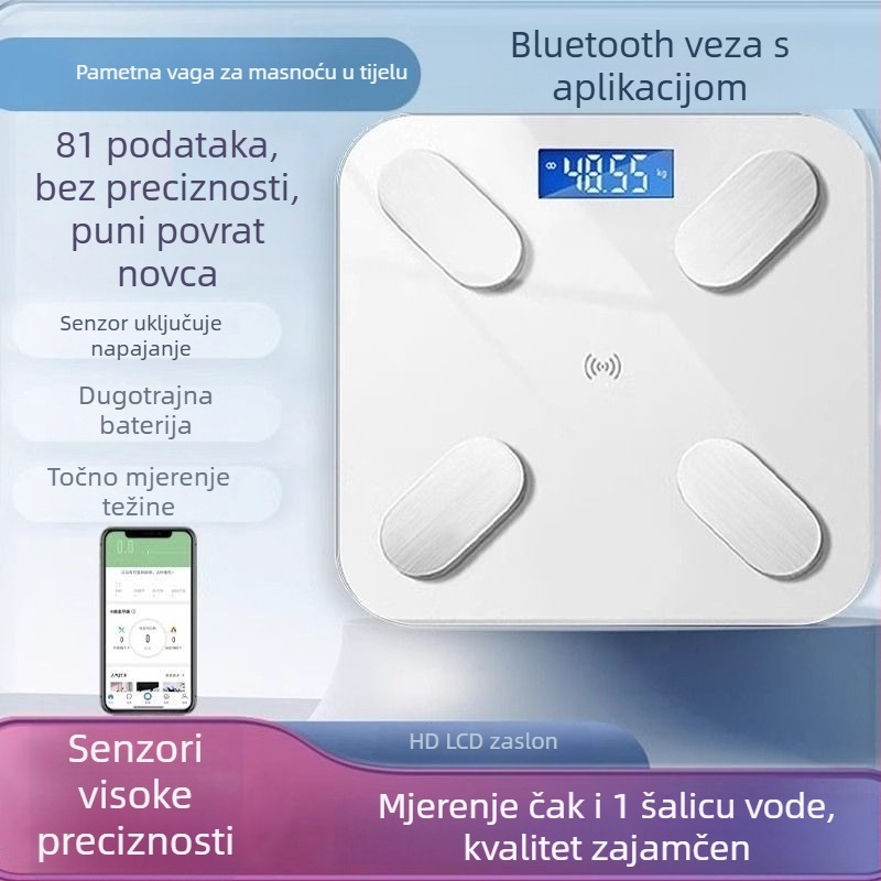 Bluetooth pametna vaga za tjelesnu masnoću s aplikacijom, Type-C punjenje, kućna upotreba