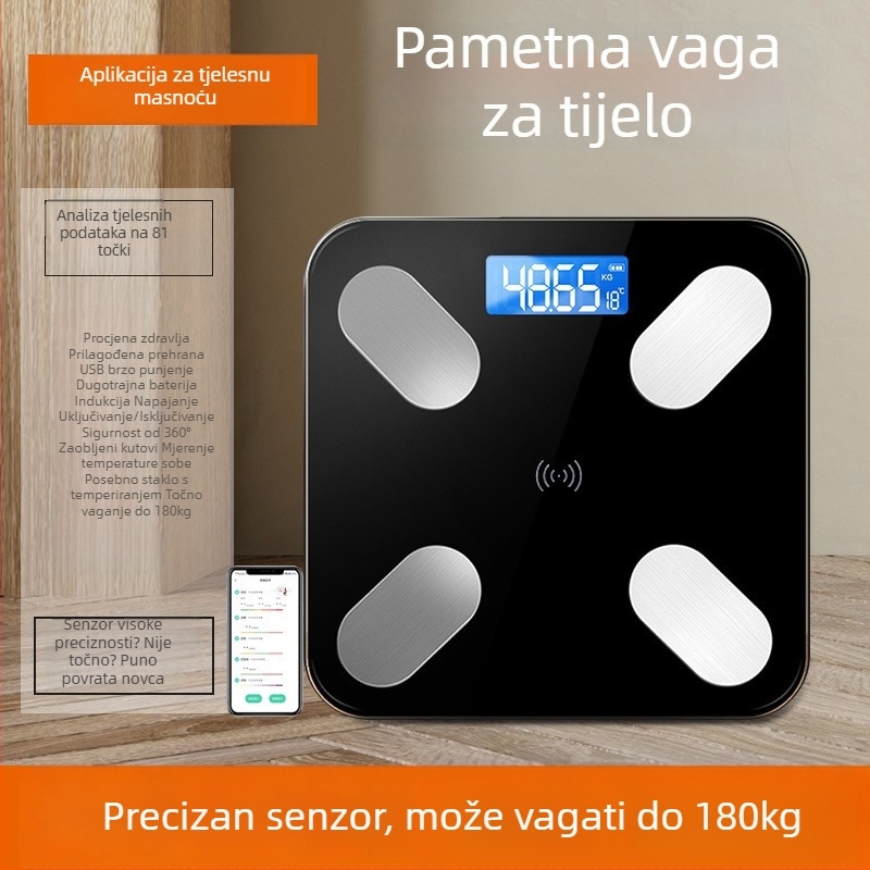 Bluetooth pametna vaga za tjelesnu masnoću s aplikacijom, Type-C punjenje, kućna upotreba