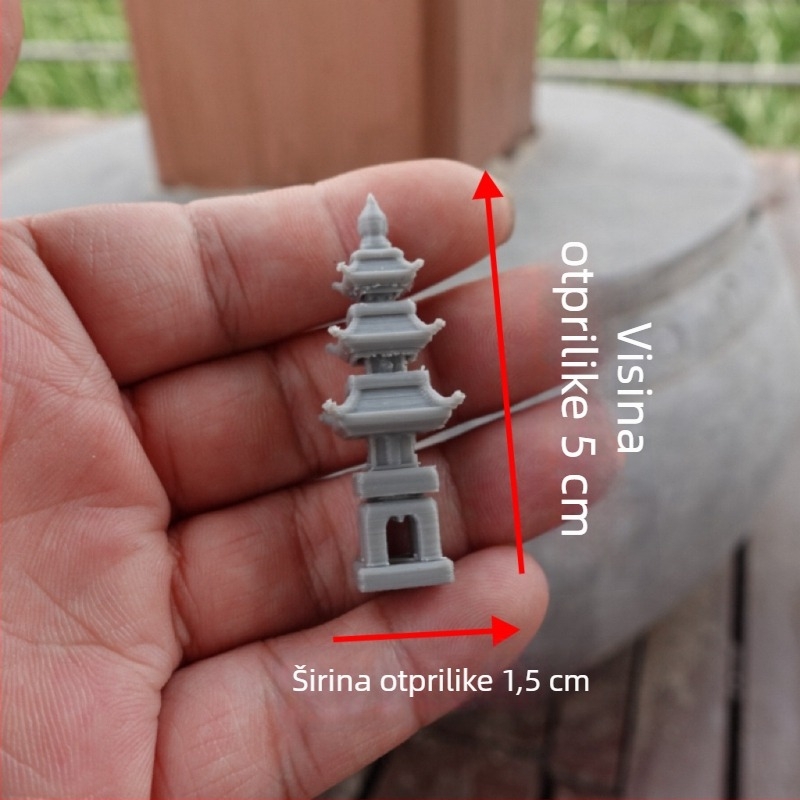 Zen Bonsai Mini Kamena Pagoda za Terarij — Kamen Koji Apsorbira Vodu, Ukras od Smole, Kineski Stil