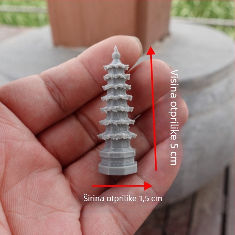 Zen Bonsai Mini Kamena Pagoda za Terarij — Kamen Koji Apsorbira Vodu, Ukras od Smole, Kineski Stil