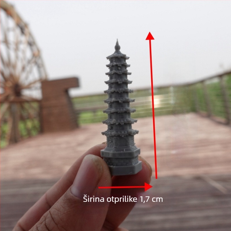 Zen Bonsai Mini Kamena Pagoda za Terarij — Kamen Koji Apsorbira Vodu, Ukras od Smole, Kineski Stil