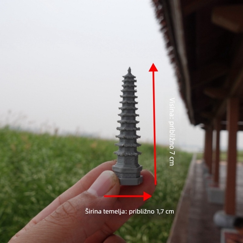 Zen Bonsai Mini Kamena Pagoda za Terarij — Kamen Koji Apsorbira Vodu, Ukras od Smole, Kineski Stil