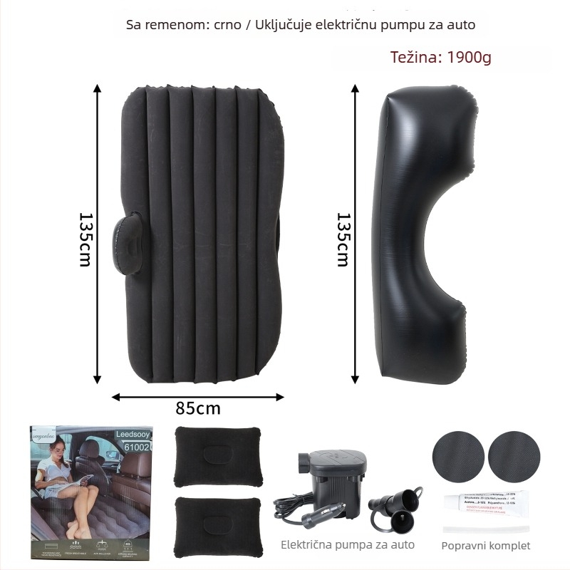 PVC flokirano napuhivo auto ležište, ručno napuhavanje, za putovanja, za jednu osobu, nosivost 200 kg