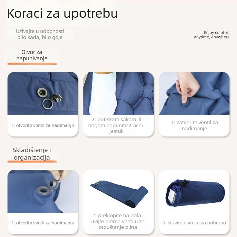 Kamperski napuhljivi madrac s pedalom pumpom – težina 860 g; nosivost 150 kg; površina 70D TPU premaz