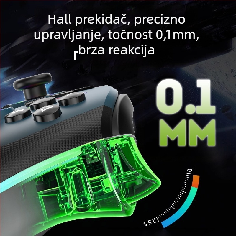 Igraći kontroler s Hall senzorom, RGB osvjetljenjem, dvostrukim vibracijama, Bluetooth i USB-C