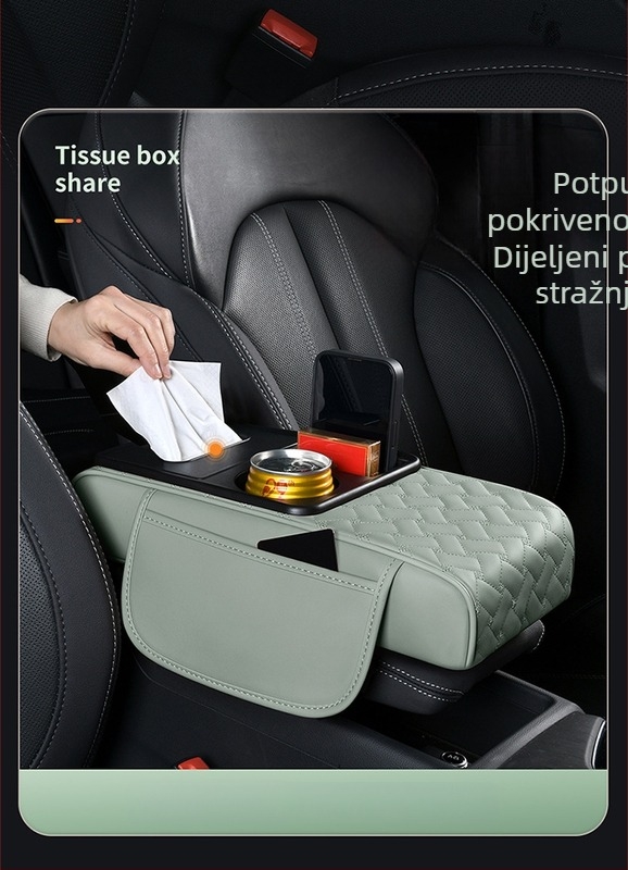 Kožni univerzalni naslon za automobil s kutijom za pohranu i držačem čaše — vodootporan, otporan na naprezanje, višefunkcionalan