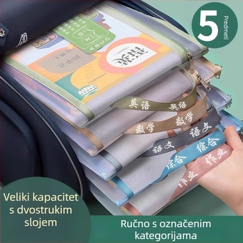 Torba za razvrstavanje predmeta za učenike prvog razreda, kutija za dokumente za kineski, matematiku i engleski jezik, s dvostrukim pretincima i zatvaračem