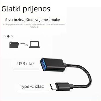 OTG metalni kabelni adapter Type-C: USB 2.0, HDMI i OTG, najlonski pleteni kabel, 200W max