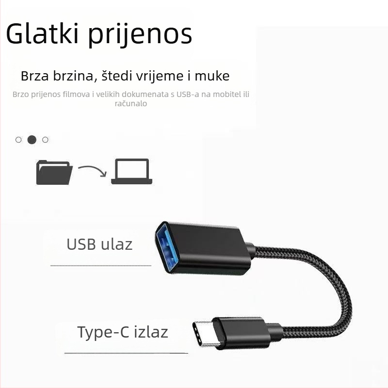 OTG metalni kabelni adapter Type-C: USB 2.0, HDMI i OTG, najlonski pleteni kabel, 200W max
