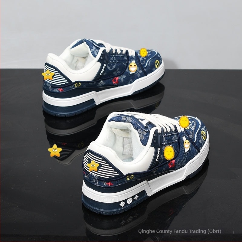 Platnene tenisice na platformu s broderijom, unisex, casual stil, S91 debela potplat