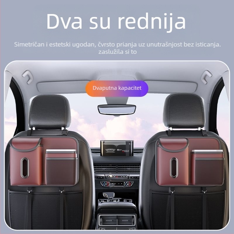 Kožni viseći organizator za stražnja sjedala automobila, koš za smeće i držač maramica, univerzalno kompatibilan, viseći dizajn