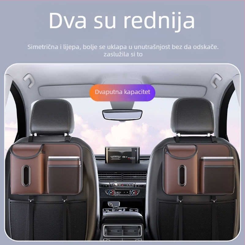Kožni viseći organizator za stražnja sjedala automobila, koš za smeće i držač maramica, univerzalno kompatibilan, viseći dizajn
